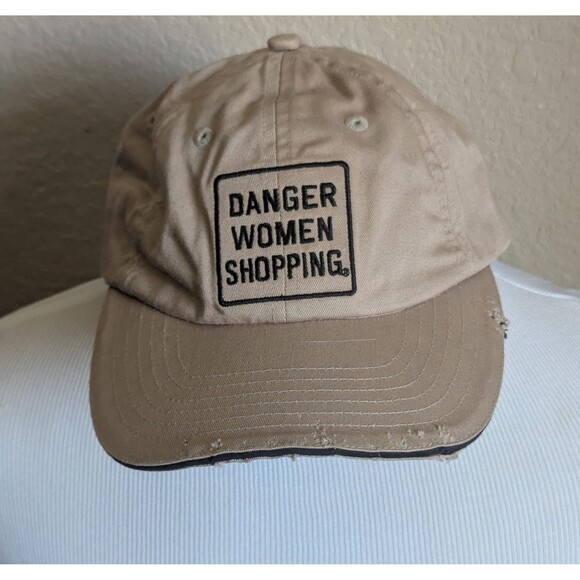 "Danger Women Shopping" Baseball Hat - Tan Cap with Slogan Patch! - Picture 1 of 3